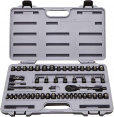 Stanley - 50 Piece 1/4 & 3/8" Drive Standard Socket Set - 5/32 to 9/16", 4 to 18mm, Inch/Metric Measurement Standard - Exact Tooling