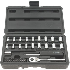 Stanley - 41 Piece 1/4" Drive Chrome Finish Socket Set - 12 Points, 5/32" to 11/16" (4mm to 17mm) Range, Inch/Metric Measurement Standard - Exact Tooling