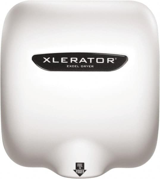 Excel Dryer - 1490 Watt White Finish Electric Hand Dryer - 208/277 Volts, 6.2 Amps, 11-3/4" Wide x 12-11/16" High x 6-11/16" Deep - Exact Tooling