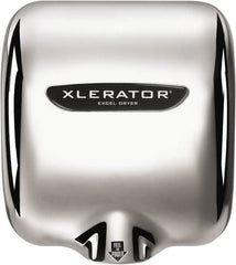Excel Dryer - 1490 Watt Silver Finish Electric Hand Dryer - 208/277 Volts, 6.2 Amps, 11-3/4" Wide x 12-11/16" High x 6-11/16" Deep - Exact Tooling