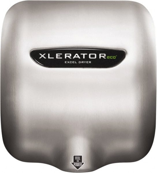 Excel Dryer - 530 Watt Silver Finish Electric Hand Dryer - 110/120 Volts, 4.5 Amps, 11-3/4" Wide x 12-11/16" High x 6-11/16" Deep - Exact Tooling