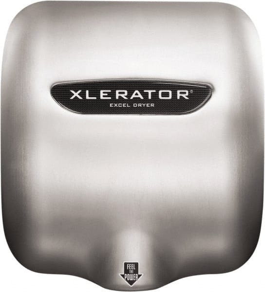 Excel Dryer - 1490 Watt Silver Finish Electric Hand Dryer - 208/277 Volts, 6.2 Amps, 11-3/4" Wide x 12-11/16" High x 6-11/16" Deep - Exact Tooling
