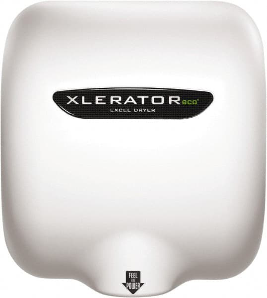 Excel Dryer - 530 Watt White Finish Electric Hand Dryer - 110/120 Volts, 4.5 Amps, 11-3/4" Wide x 12-11/16" High x 6-11/16" Deep - Exact Tooling