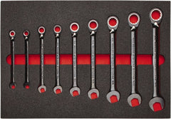 Proto - 9 Piece, 9/32" to 3/4", Spline Combination Wrench Set - Inch Measurement Standard, Black/Chrome Finish, Comes in Roll Pouch - Exact Tooling