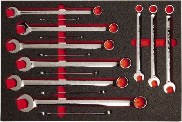 Proto - 15 Piece, 5/16" to 1-1/4", 12 Point Spline Combination Wrench Set - Inch Measurement Standard, Full Polish Finish, Comes in Roll Pouch - Exact Tooling