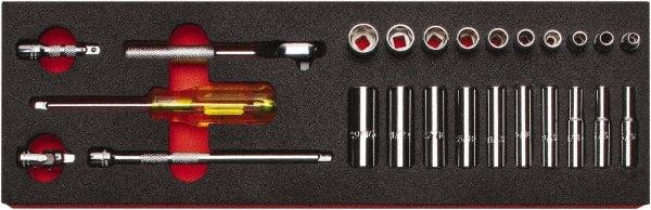 Proto - 25 Piece 1/4" Drive Chrome Finish Deep Well Socket Set - 6 Points, 3/16" to 9/16" Range, Inch Measurement Standard - Exact Tooling