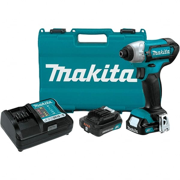 Makita - 12 Volt, 1/4" Drive, 80 Ft/Lb Torque, Cordless Impact Driver - Pistol Grip Handle, 2600 RPM, 2 Lithium-Ion Batteries Included - Exact Tooling