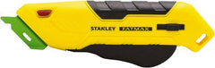 Stanley - Retractable Box Cutter - 2.175" Steel Blade, Yellow & Black Bi-Material Handle, 4 Blades Included - Exact Tooling