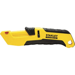 Stanley - Retractable Safety Utility Knife - 2.175" Steel Blade, Yellow & Black Ergonomic Non-slip Grips Handle, 4 Blades Included - Exact Tooling