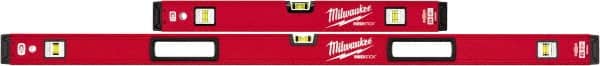 Milwaukee Tool - Magnetic 24" & 48" Long 6 Vial Box Beam Level - Aluminum, Red, 2 Level & 4 Plumb Vials - Exact Tooling