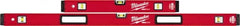 Milwaukee Tool - 24" & 48" Long 6 Vial Box Beam Level - Aluminum, Red, 2 Level & 4 Plumb Vials - Exact Tooling