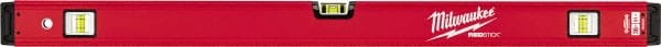 Milwaukee Tool - 36" Long 3 Vial Box Beam Level - Aluminum, Red, 1 Level & 2 Plumb Vials - Exact Tooling
