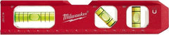 Milwaukee Tool - Magnetic 7" Long 3 Vial Torpedo Level - Aluminum, Red, 1 Level, 1 Plumb & 1 45° Vials - Exact Tooling