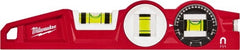 Milwaukee Tool - Magnetic 10" Long 3 Vial Torpedo Level - Die Cast, Red, 1 Level, 1 Plumb & 1 Rotating/Locking Vials - Exact Tooling