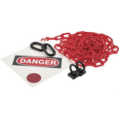 PRO-SAFE - 8" High Pedestrian Danger Sign Kit - 12' Long Plastic Rope - Exact Tooling