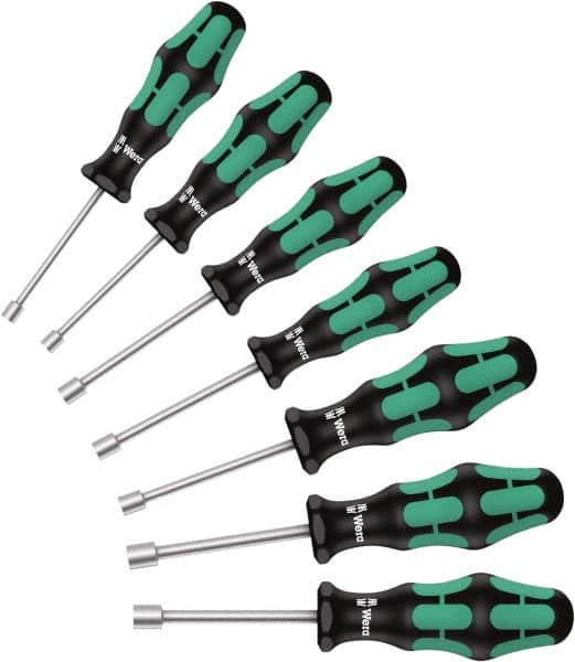 Wera - 7 Piece, 5 to 13mm Nut Driver Set - Hollow Shaft, Ergonomic Handle - Exact Tooling