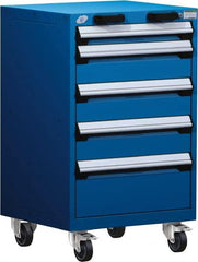 Rousseau Metal - 5 Drawer Steel Tool Roller Cabinet - 24" Wide x 39-1/8" High x 21" Deep, Ball Bearing Drawer Slides, Blue - Exact Tooling