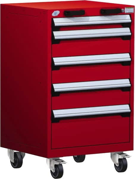 Rousseau Metal - 5 Drawer Steel Tool Roller Cabinet - 24" Wide x 39-1/8" High x 21" Deep, Ball Bearing Drawer Slides, Red - Exact Tooling