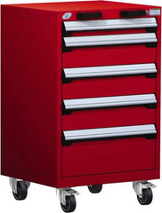 Rousseau Metal - 5 Drawer Steel Tool Roller Cabinet - 24" Wide x 39-1/8" High x 21" Deep, Ball Bearing Drawer Slides, Red - Exact Tooling