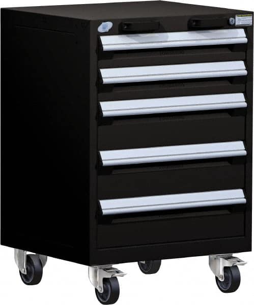 Rousseau Metal - 5 Drawer Steel Tool Roller Cabinet - 24" Wide x 35-1/8" High x 27" Deep, Ball Bearing Drawer Slides, Black - Exact Tooling