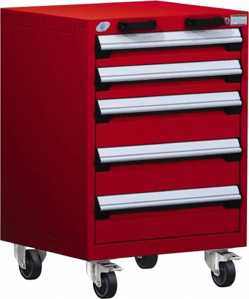 Rousseau Metal - 5 Drawer Steel Tool Roller Cabinet - 24" Wide x 35-1/8" High x 27" Deep, Ball Bearing Drawer Slides, Blue - Exact Tooling