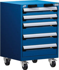 Rousseau Metal - 5 Drawer Steel Tool Roller Cabinet - 24" Wide x 35-1/8" High x 21" Deep, Ball Bearing Drawer Slides, Blue - Exact Tooling