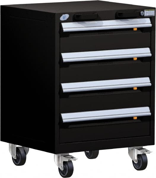 Rousseau Metal - 4 Drawer Steel Tool Roller Cabinet - 24" Wide x 33" High x 27" Deep, Ball Bearing Drawer Slides, Black - Exact Tooling