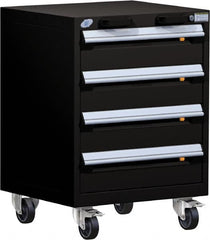 Rousseau Metal - 4 Drawer Steel Tool Roller Cabinet - 24" Wide x 33" High x 27" Deep, Ball Bearing Drawer Slides, Black - Exact Tooling