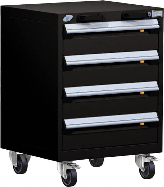 Rousseau Metal - 4 Drawer Steel Tool Roller Cabinet - 24" Wide x 33" High x 21" Deep, Ball Bearing Drawer Slides, Black - Exact Tooling