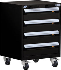 Rousseau Metal - 4 Drawer Steel Tool Roller Cabinet - 24" Wide x 33" High x 21" Deep, Ball Bearing Drawer Slides, Black - Exact Tooling
