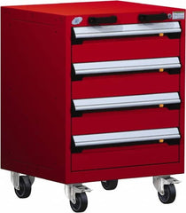 Rousseau Metal - 4 Drawer Steel Tool Roller Cabinet - 24" Wide x 33" High x 21" Deep, Ball Bearing Drawer Slides, Red - Exact Tooling