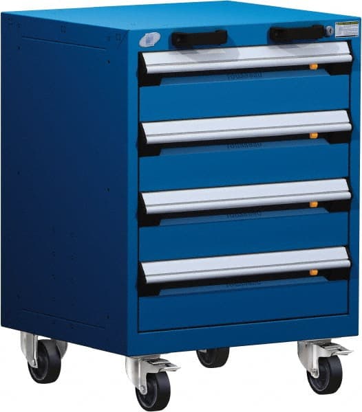 Rousseau Metal - 4 Drawer Steel Tool Roller Cabinet - 24" Wide x 33" High x 21" Deep, Ball Bearing Drawer Slides, Blue - Exact Tooling