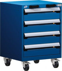 Rousseau Metal - 4 Drawer Steel Tool Roller Cabinet - 24" Wide x 33" High x 21" Deep, Ball Bearing Drawer Slides, Blue - Exact Tooling