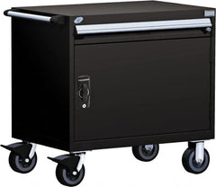Rousseau Metal - 1 Drawer Steel Tool Roller Cabinet - 30" Wide x 35-1/8" High x 21" Deep, Ball Bearing Drawer Slides, Black - Exact Tooling
