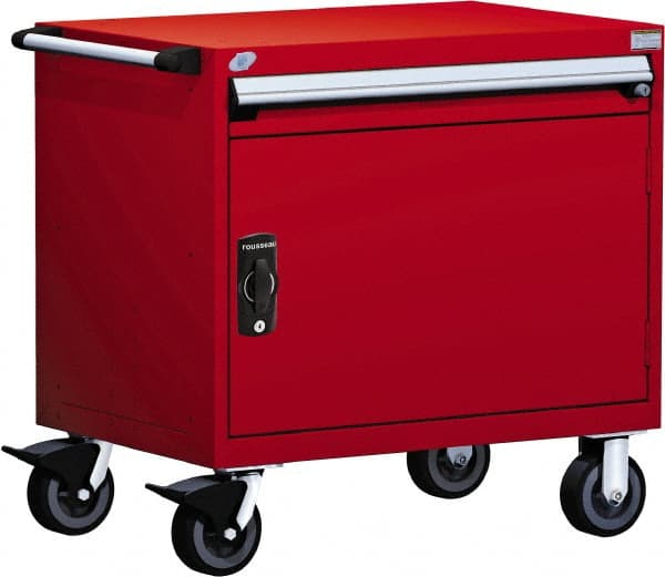 Rousseau Metal - 4 Drawer Steel Tool Roller Cabinet - 30" Wide x 35-1/8" High x 21" Deep, Ball Bearing Drawer Slides, Red - Exact Tooling