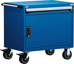 Rousseau Metal - 1 Drawer Steel Tool Roller Cabinet - 30" Wide x 35-1/8" High x 21" Deep, Ball Bearing Drawer Slides, Blue - Exact Tooling