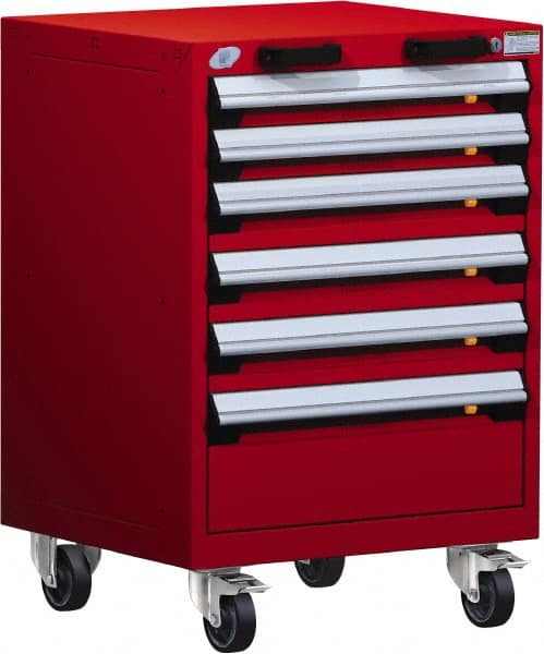Rousseau Metal - 6 Drawer Steel Tool Roller Cabinet - 24" Wide x 35-1/8" High x 27" Deep, Ball Bearing Drawer Slides, Red - Exact Tooling