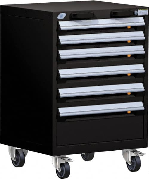 Rousseau Metal - 6 Drawer Steel Tool Roller Cabinet - 24" Wide x 35-1/8" High x 21" Deep, Ball Bearing Drawer Slides, Black - Exact Tooling