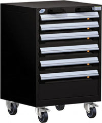 Rousseau Metal - 6 Drawer Steel Tool Roller Cabinet - 24" Wide x 35-1/8" High x 21" Deep, Ball Bearing Drawer Slides, Black - Exact Tooling