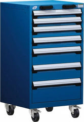 Rousseau Metal - 7 Drawer Steel Tool Roller Cabinet - 24" Wide x 43-1/8" High x 27" Deep, Ball Bearing Drawer Slides, Blue - Exact Tooling