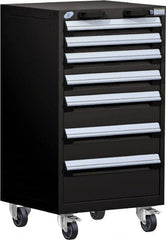 Rousseau Metal - 7 Drawer Steel Tool Roller Cabinet - 24" Wide x 43-1/8" High x 21" Deep, Ball Bearing Drawer Slides, Black - Exact Tooling