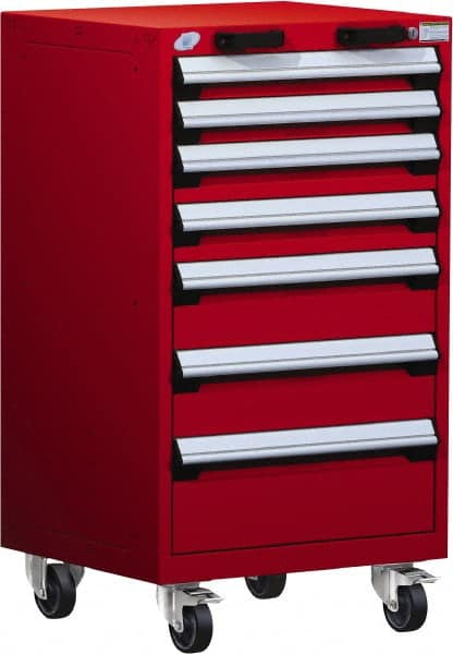 Rousseau Metal - 7 Drawer Steel Tool Roller Cabinet - 24" Wide x 43-1/8" High x 21" Deep, Ball Bearing Drawer Slides, Red - Exact Tooling