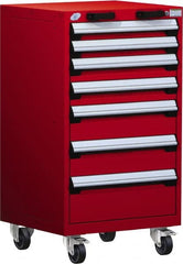 Rousseau Metal - 7 Drawer Steel Tool Roller Cabinet - 24" Wide x 43-1/8" High x 21" Deep, Ball Bearing Drawer Slides, Red - Exact Tooling