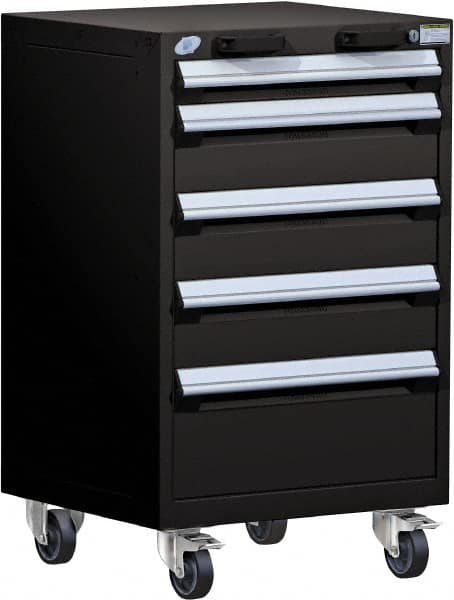 Rousseau Metal - 5 Drawer Steel Tool Roller Cabinet - 24" Wide x 39-1/8" High x 27" Deep, Ball Bearing Drawer Slides, Black - Exact Tooling