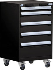 Rousseau Metal - 5 Drawer Steel Tool Roller Cabinet - 24" Wide x 39-1/8" High x 27" Deep, Ball Bearing Drawer Slides, Black - Exact Tooling