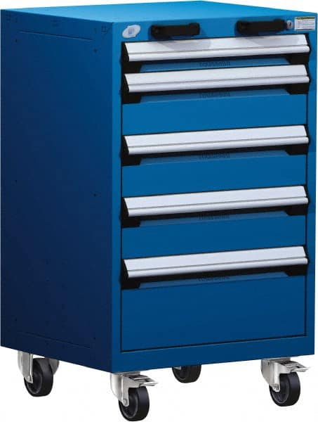 Rousseau Metal - 5 Drawer Steel Tool Roller Cabinet - 24" Wide x 39-1/8" High x 27" Deep, Ball Bearing Drawer Slides, Blue - Exact Tooling