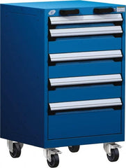 Rousseau Metal - 5 Drawer Steel Tool Roller Cabinet - 24" Wide x 39-1/8" High x 27" Deep, Ball Bearing Drawer Slides, Blue - Exact Tooling