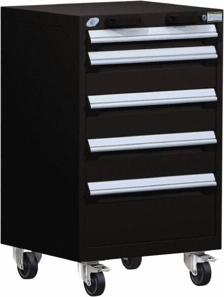 Rousseau Metal - 5 Drawer Steel Tool Roller Cabinet - 24" Wide x 39-1/8" High x 21" Deep, Ball Bearing Drawer Slides, Black - Exact Tooling