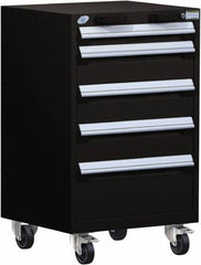 Rousseau Metal - 5 Drawer Steel Tool Roller Cabinet - 24" Wide x 39-1/8" High x 21" Deep, Ball Bearing Drawer Slides, Black - Exact Tooling