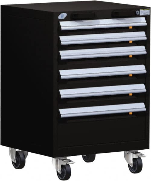 Rousseau Metal - 7 Drawer Steel Tool Roller Cabinet - 24" Wide x 43-1/8" High x 27" Deep, Ball Bearing Drawer Slides, Black - Exact Tooling